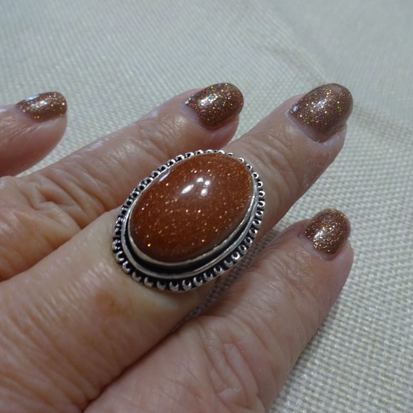 Sparkling "GOLD SUNSTONE" Handmade Sterling Ring Size 9 #554B - Picture 1 of 3